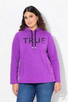 Ulla Popken Sweatshirt Hoodie True Kapuze Kordel Taschen Langarm lila