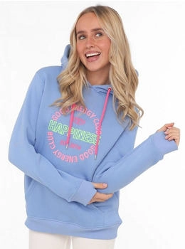 Zwillingsherz Sweatshirt neonfarbenem Aufstick und Schriftzug am Rücken blau hellblau