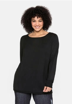 Sheego Longpullover U-Boot-Ausschnitt Leinenanteil schwarz