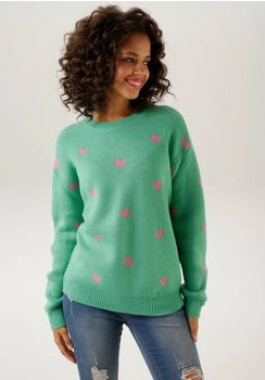 Aniston Strickpullover Herzchen gr&uuml;n pink