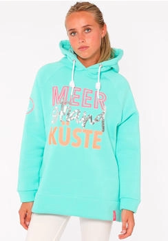 Zwillingsherz Hoodie Meer Strand Küste Pailletten-Schriftzug Anker-Motiv mint