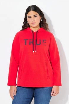 Ulla Popken Sweatshirt Hoodie True Kapuze Kordel Taschen Langarm neonrot
