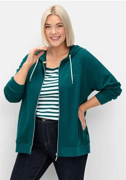 Sheego Kapuzensweatjacke Flockprint und Eingrifftaschen petrol