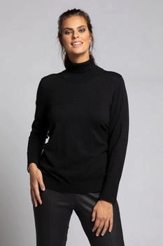 Ulla Popken Strickpullover Rollkragenpullover breite Rippbündchen schwarz