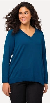 Ulla Popken V-Ausschnitt Langarm Feinstrick Pullover blau grün