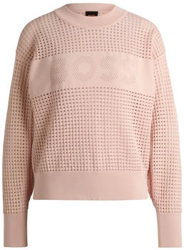 Hugo Boss Pullover mit weitmaschigem Strickmuster und Logo-Detail - Style C_Fhein 50510202 Hellrosa (hbeu50510202690)