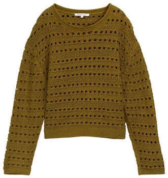 Tom Tailor Denim Relaxed Fit Strickpullover mit Lochmuster warm moss green (1046664_37798)