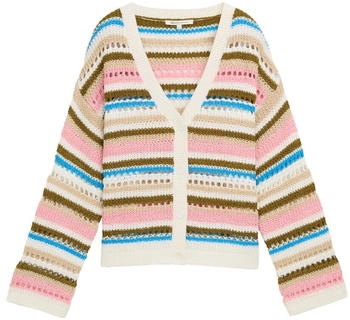Tom Tailor Denim Relaxed Fit Cardigan mit Lochmuster off white olive pink stripe (1046665_38204)