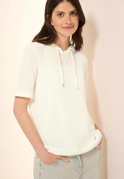 Cecil Kurzarmpullover Kapuze Strick-Optik