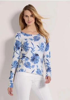 Madeleine Rundhals-Pullover Floral-Print weiß blau