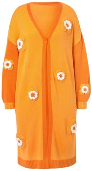 Mia Moda Strickjacke Straight Fit Blüten-Streifen kräftiges orange