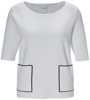 Madeleine Strickpullover Kurzarm und aufgesetzten Taschen weiß schwarz