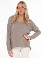 Zwillingsherz ""Positive Mind"", ausgefranster V-Ausschnitt, Used Look, Langarm,