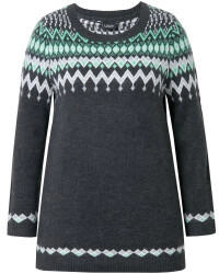 Ulla Popken Pullover anthrazit hellgrün weiß