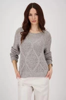 Monari Rundhalspullover "Pullover Ajour Paillette" mit Pailletten