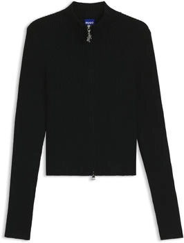 HUGO Gerippter Cardigan mit Logo-Zipper - Style Sestry_B 50548140 Schwarz