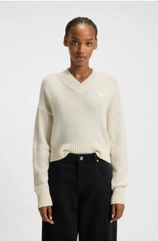 HUGO Pullover mit V-Ausschnitt und Happy Herz hinten - Style Scutie_B 50543059 Natur