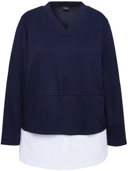 Ulla Popken Sweatshirt Bluseneinsatz V-Ausschnitt marine