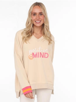 Zwillingsherz Sweatshirt V-Ausschnitt neonfarbene Bündchen Langarm