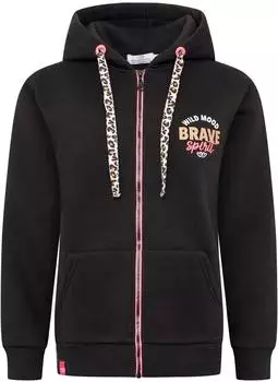 Zwillingsherz Kapuzensweatjacke Brave Spirit Langarm Reißverschluss Kapuze Kordelzug Animal-Details schwarz