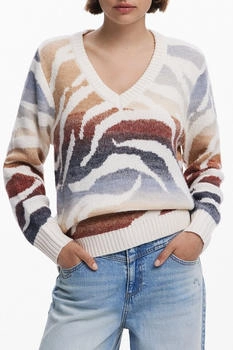 Desigual Damenpullover Muster und V-Ausschnitt weiß