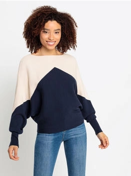 Lascana Strickpullover Colorblock-Optik und Fledermaus&auml;rmeln cr&egrave;me marine