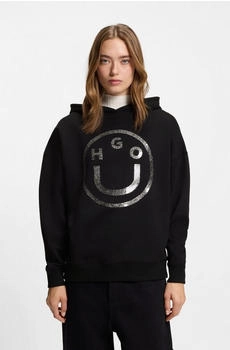 HUGO Hoodie aus Baumwoll-Terry mit glitzerndem Happy Logo Style Dolasa_B_2 50550709 Schwarz