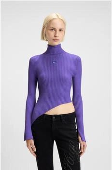 HUGO Rippstrickpullover mit Logo-Aufnäher und asymmetrischem Saum Style Somyna_B 50548163 Lila