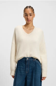 Hugo Boss Pullover aus italienischem Garn mit V-Ausschnitt Style C_Fondyssa 50550464 Natur