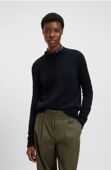 Hugo Boss Pullover aus Woll-Mix mit gerolltem Ausschnitt und Ärmelbündchen Style C_Fesperanasy 50548930 Dunkelblau