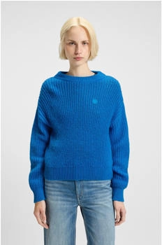 HUGO Relaxed-Fit Strickpullover mit Happy Aufnäher Style Slogerynna_B 50548138 Blau
