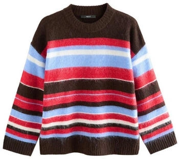 Next Fashion Angerauter Rundhalspullover Chocolate Brown Multi Stripe