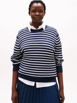 Tommy Hilfiger Strickpullover CRV CO CABLE FINE GG C-NK LS SWT dunkelblau elfenbeinfarben