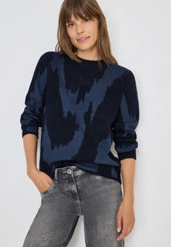Cecil Rundhalspullover Muster urban blau schwarz