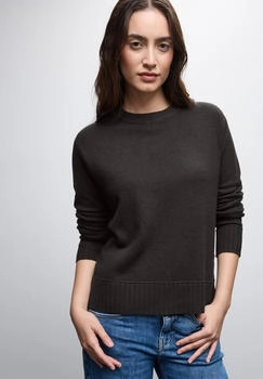 Street One rundhalspullover rippbündchen darkest brown