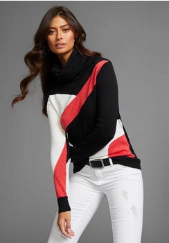 Laura Scott Strickpullover Rollkragen und Colorblock Design schwarz rot