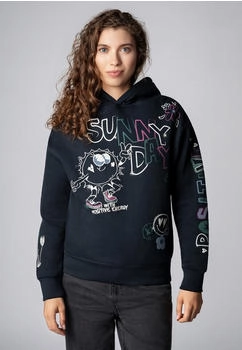 Sublevel Positive Vibe Hoodie mit Kapuze und Allover-Print dunkelblau