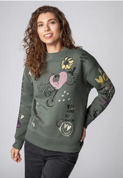 Sublevel Positive Vibe Hoodie mit Kapuze und Alloverprint dunkelgrün