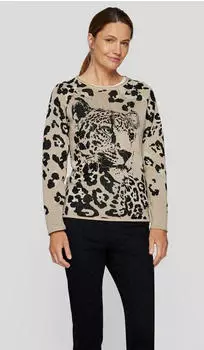 Rabe Pullover mit Animalprint und Ziersteinen beige/schwarz