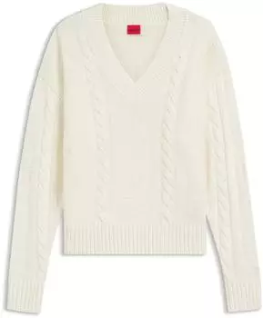 HUGO Oversized Pullover mit Zopfmuster Style Sypres 50554075 Natur