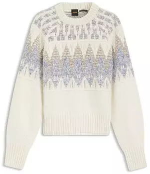 Hugo Boss Pullover aus Woll-Mix mit geometrischem Jacquard-Artwork Style C_Farombo 50551269 Weiß gemustert