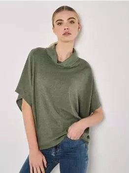 Apricot Oversized Rollkragen-Tunika-Pullover khaki