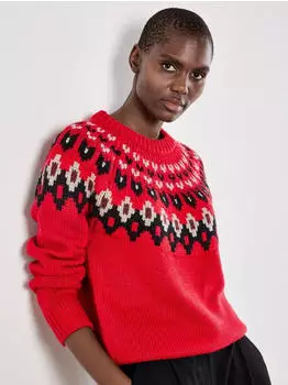 Apricot Fairisle Rundhals-Pullover rot