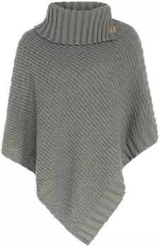 Knit Factory Nicky Gestrickter Poncho mit Kragen (KF-148.062.125.50) urban green