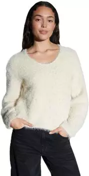 Opus Plari Regular Strickpullover aus Effektgarn weiß