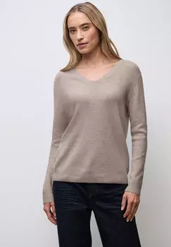 Street One Frauen Basic V-Neck Pullover in Beige Gr: (A30329417013)