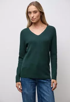 Street One Frauen Basic V-Neck Pullover in Grün Gr: (A30329416990)
