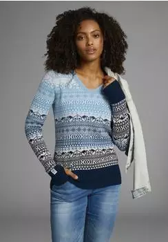 KangaROOS Jacquardpullover im Norweger-Muster mit kleinen Kängurus marine-hellblau