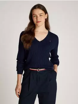 Tommy Hilfiger Cable Knit V-Neck Jumper (WW0WW44987) dark blue