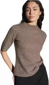 Opus Pedgi Slim Rippstrickpullover mit Lurexgarn hellbraun/warm taupe